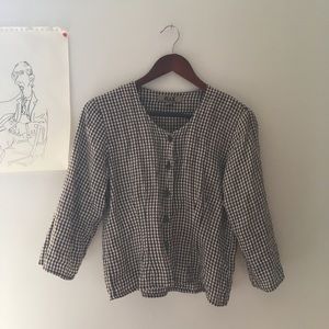linen gingham button up shirt jacket top by FLAX